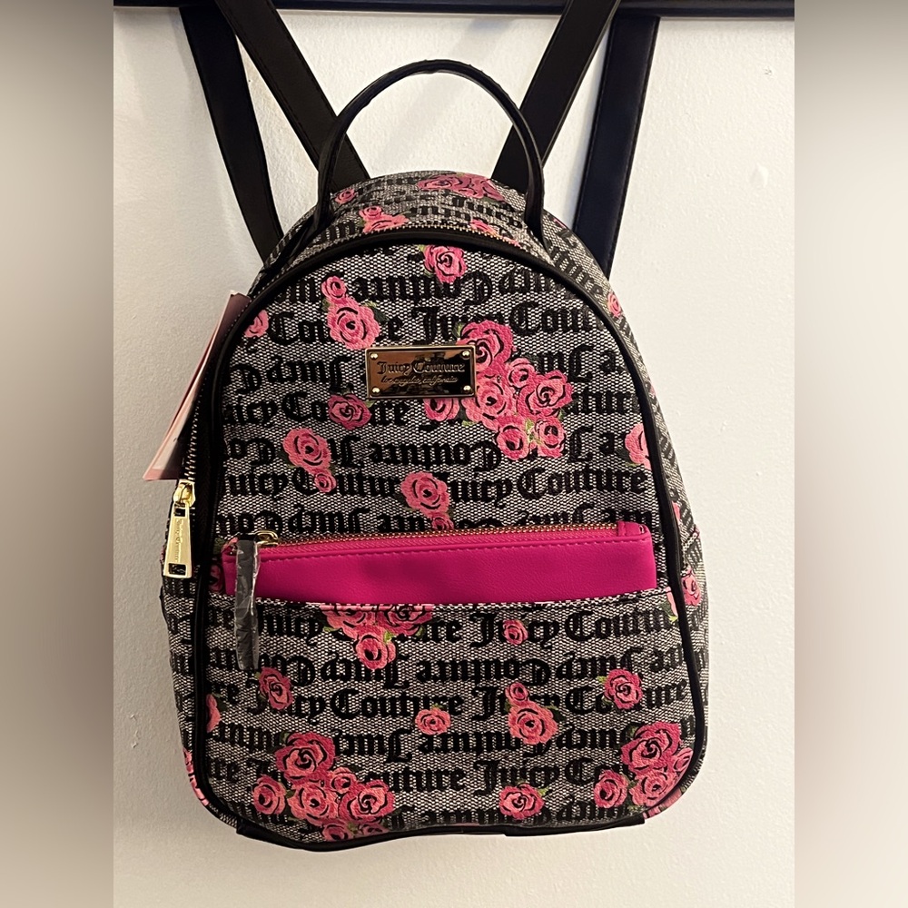 Juicy Couture Black and Pink Rose Backpack